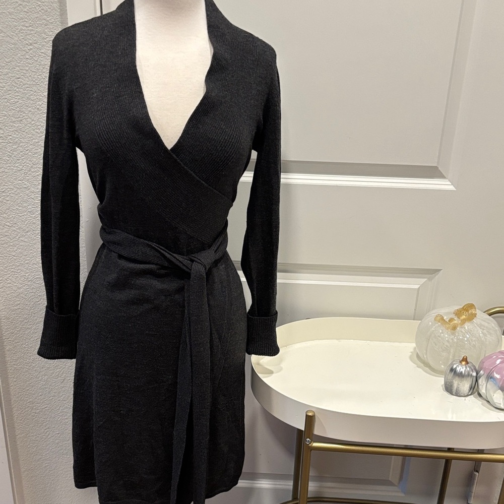 EUC Charcoal Long Sleeve Wrap Sweater Dress